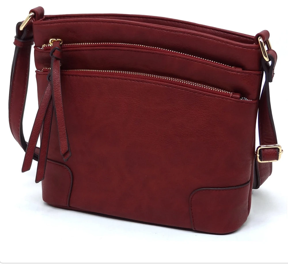 Burgundy multi zip crossbody WU059