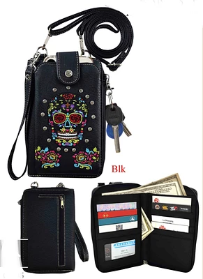 Black sugar skull phone purse