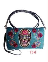 Teal Sugar Skull Bling Wallet