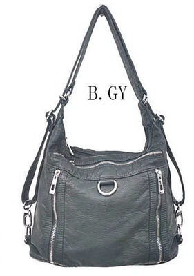 B Grey 3 in 1 style metal loop backpack purse WH2912