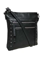 Black multi pocket messenger with stud detail Pass4119