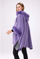 Lavender hooded faux fur cape with armholes