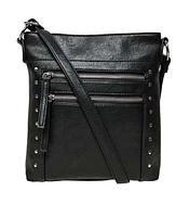 Black multi pocket messenger with stud detail Pass4119