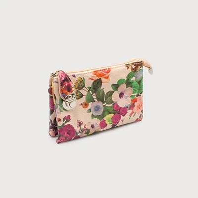 Floral multi pouch wristlet/crossbody