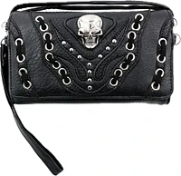 Skull stitched wallet with crossbody strap