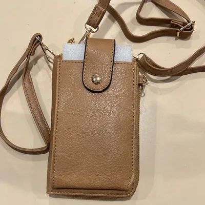 Tan cell phone wristlet and crossbody BC1148