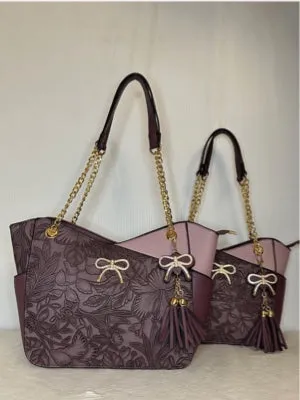 Wine larger floral tote with gold bow