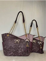 Unique Wine Floral Tote with Gold Bow - Slingback/Crossbody