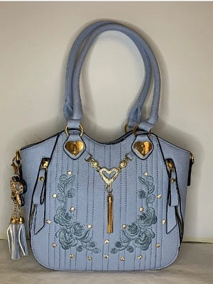 Unique Light Blue Floral Purse with Heart Jewel - Shop Local!