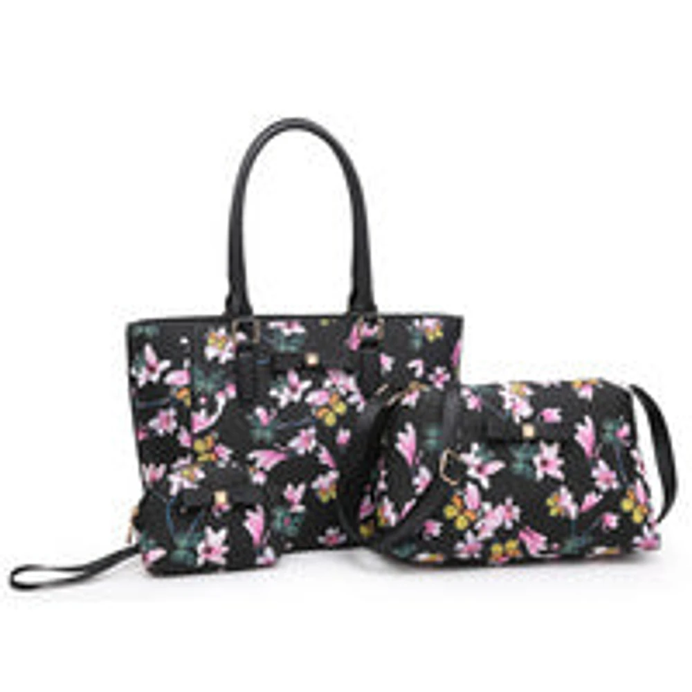 Local Fashion Black Pink Flowers Purse & Pouch