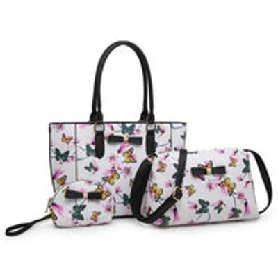 Black/White with Small Butterflies Messenger Bag FW - Messenger Only