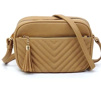 Fashionable Unique Crossbody Purse - Tan Chevron (HF2949)