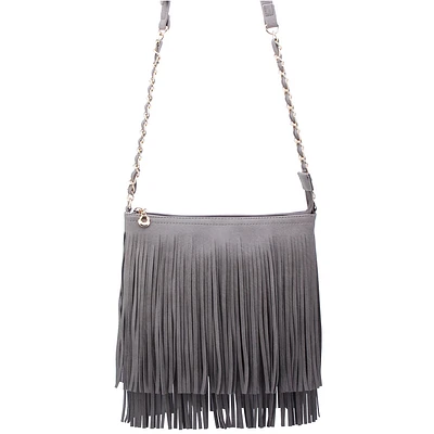 Charcoal grey fringe crossbody bag E031