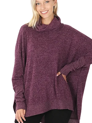Unique Fashion Dark Plum Cowl Neck Sweater