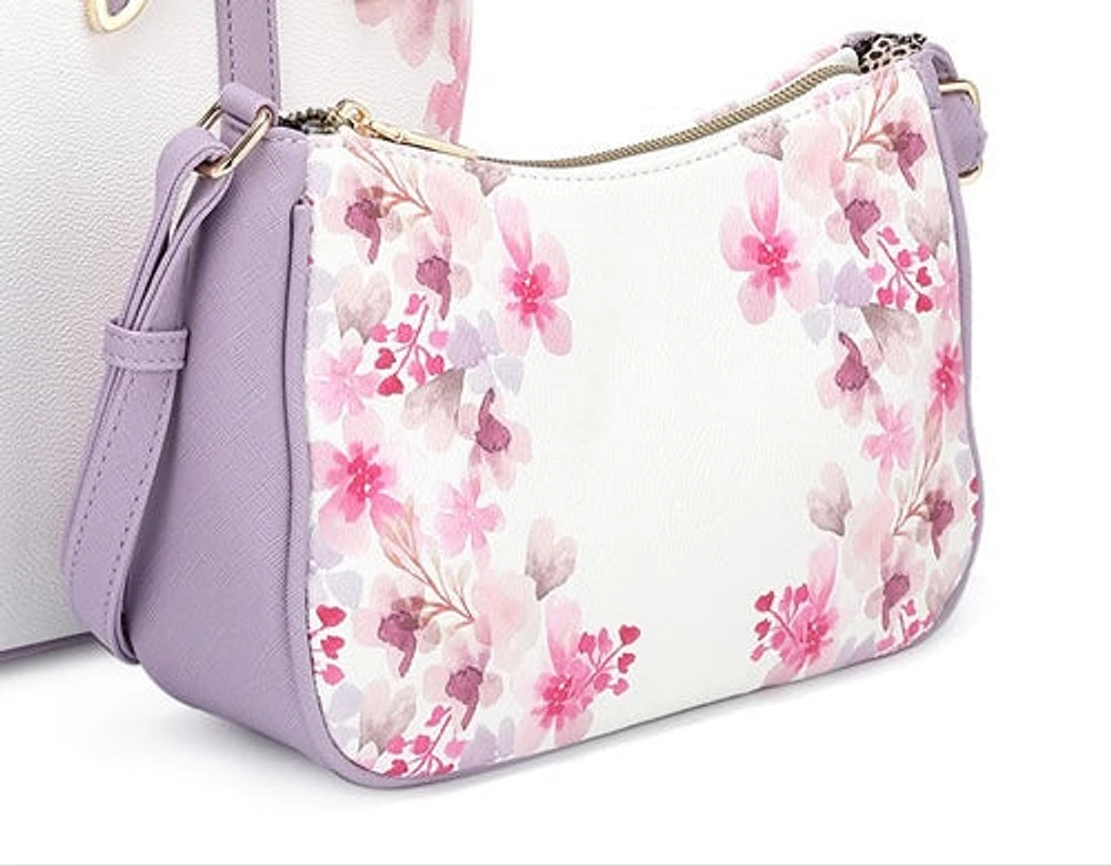 Lilac Flower Print Crossbody Wallet - Fashion Purse Diva