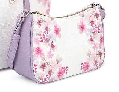 Lilac Flower Print Crossbody Wallet - Fashion Purse Diva
