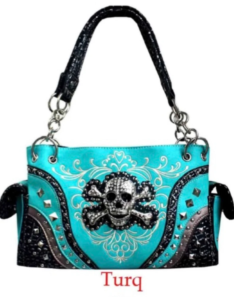 Shop local fashion: unique turquoise skull purse