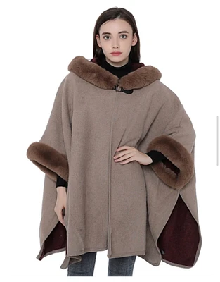 hooded faux fur cape with armholes