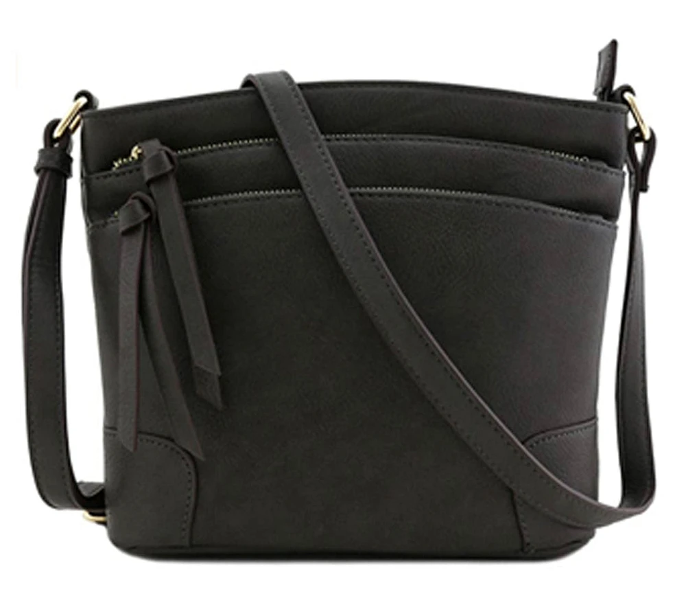 Charcoal Grey multi zip crossbody WU059