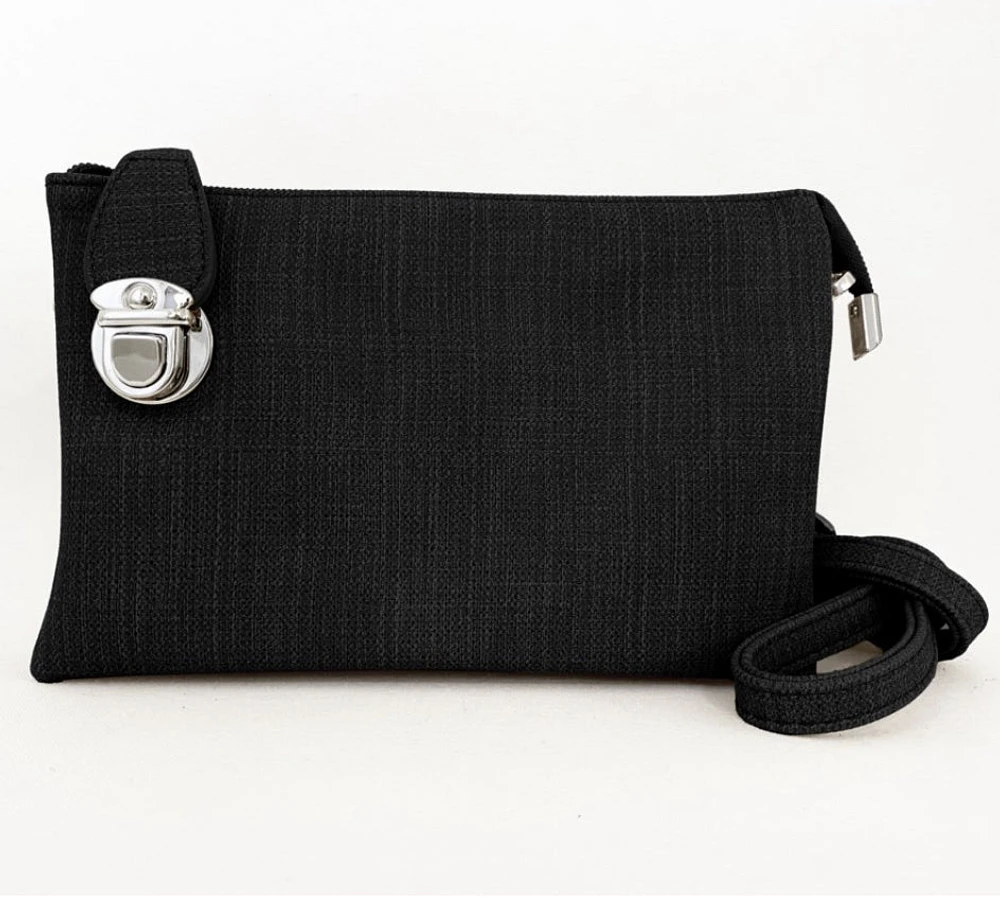 Black linen look multi pouch wristlet/crossbody