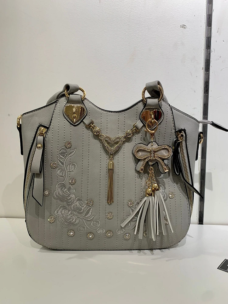 Shop Local Unique Fashion: Grey Floral Heart Jewel Purse