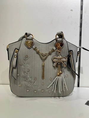 Shop Local Unique Fashion: Grey Floral Heart Jewel Purse