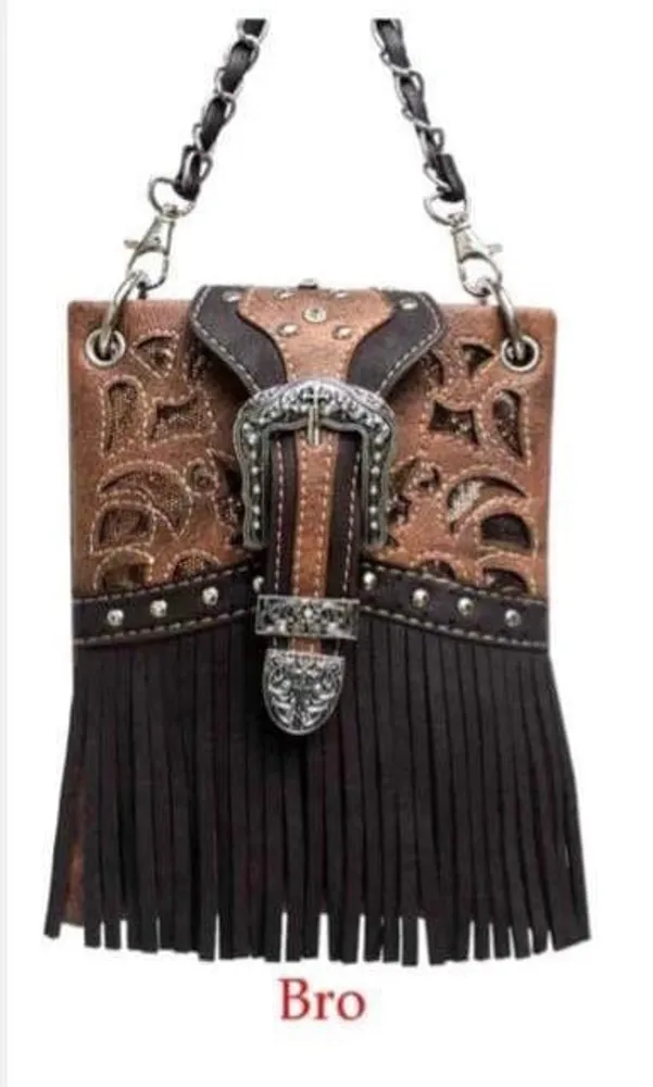 Brown Fringe with Buckle Small messenger