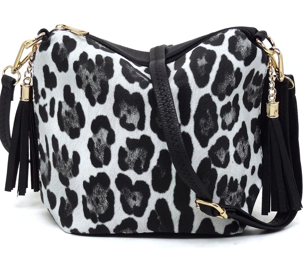 Unique Crossbody Snow Leopard Purse with Tassel