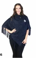 Navy shawl collar bling poncho