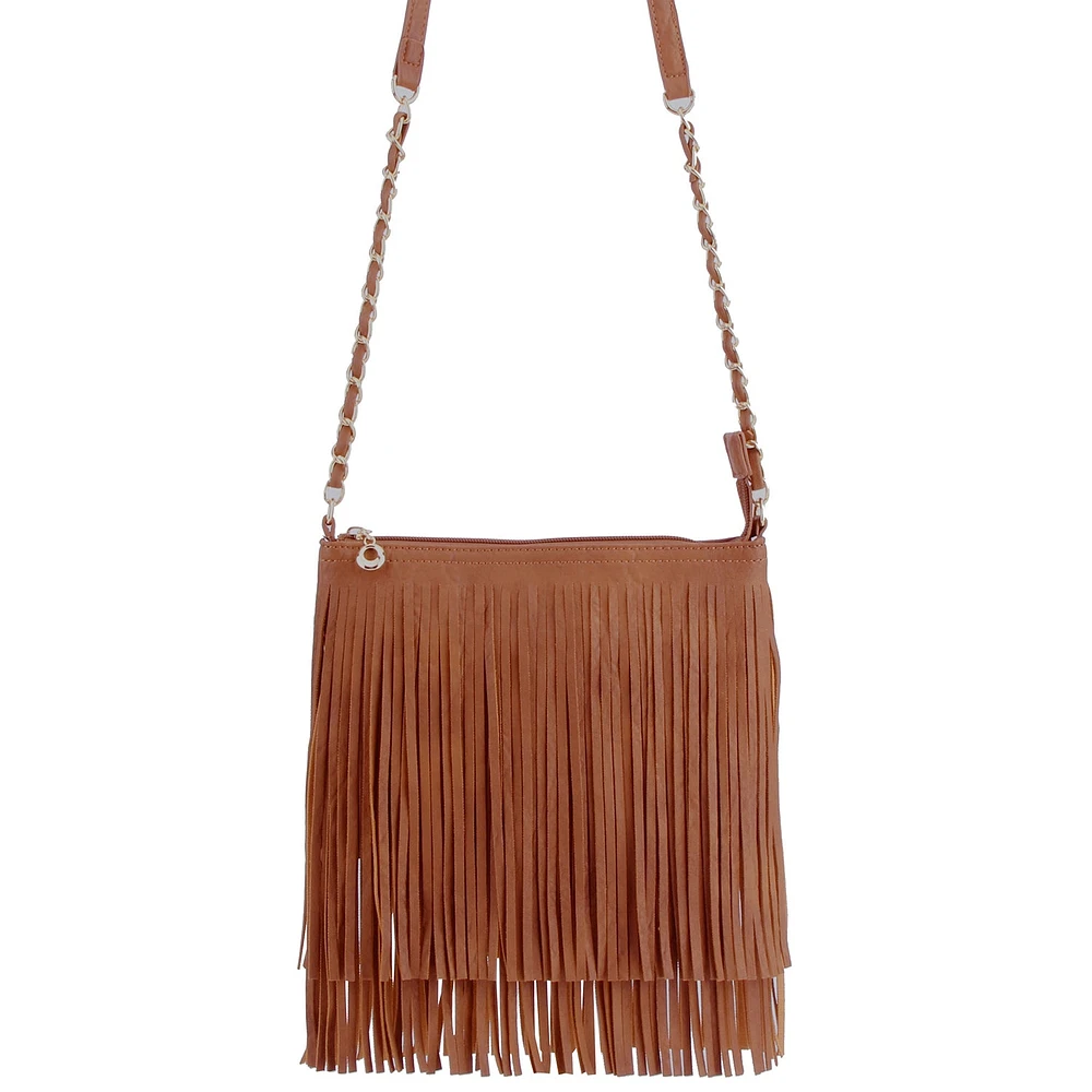 Chic Tan Fringe Crossbody Bag