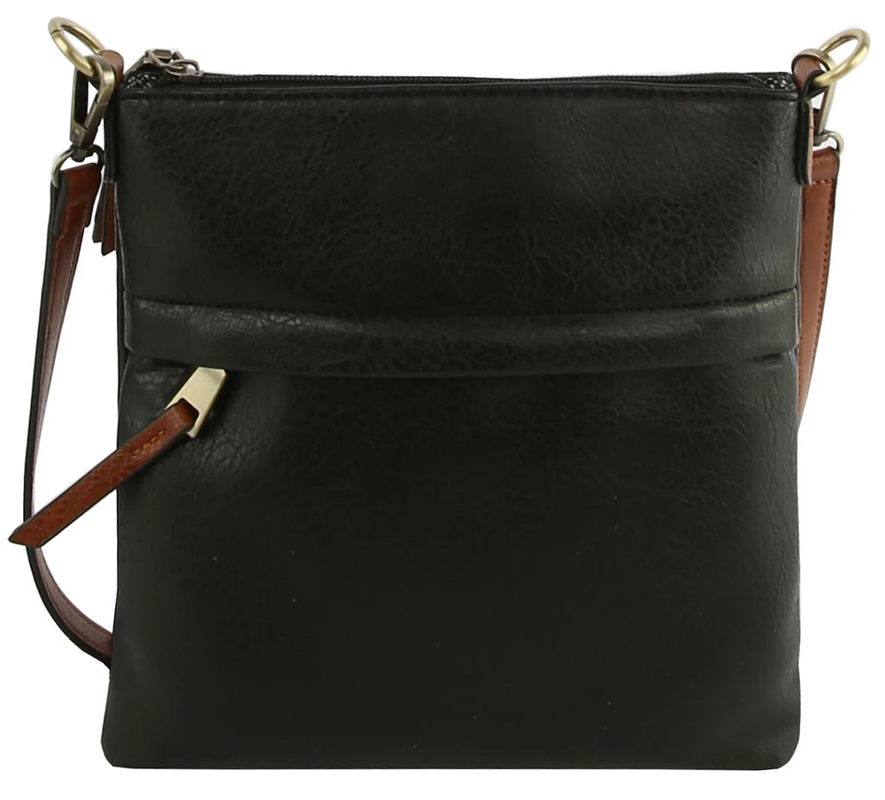 Black Crossbody with Brown Strap & Zipper Pulls