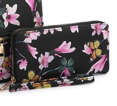 Local Fashion: Black FW Wallet with Butterflies & Flowers