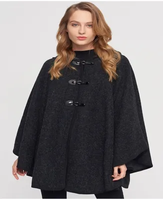Black hooded poncho with 3 snap closure