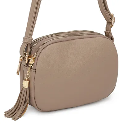 L/stone crossbody with 3 sections and tassel zipper