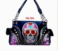 Sugar skull with rose eyes black purse