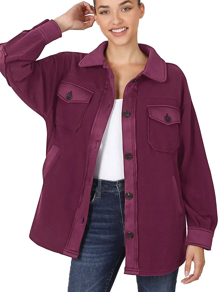 Unique Fashion Dark Plum Fleece Shacket