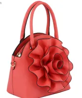 Coral tote with 3D flower and crossbody strap