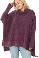 Unique Fashion Dark Plum Cowl Neck Sweater