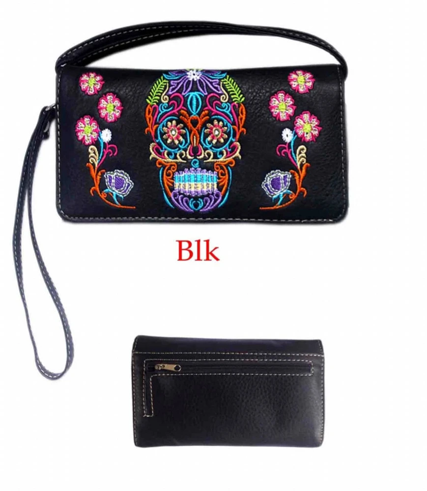 Sugar skull colourful wallet with crossbody strap