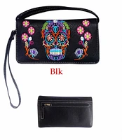 Sugar skull colourful wallet with crossbody strap