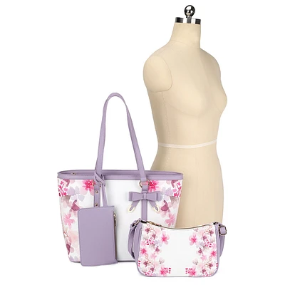 Lilac Flower Print Tote & Wallet Set - Unique Purse Diva