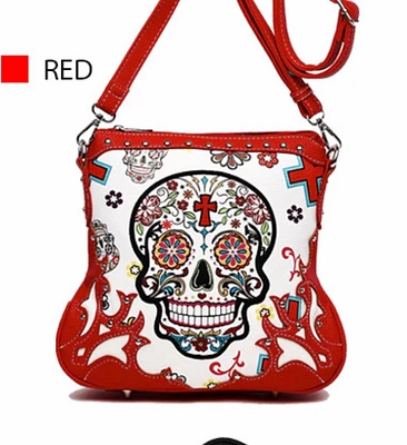 Red sugar skull messenger - Shop local fashion