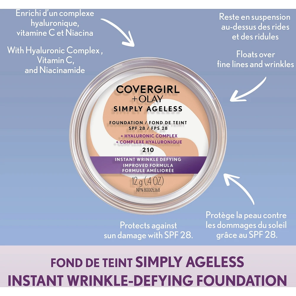 Simply Ageless Instant Wrinkle Defying Foundation With Hyaluronic Complex, Vitamin C, and Niacinamide - Spf 28, 100% Cruelty-Free