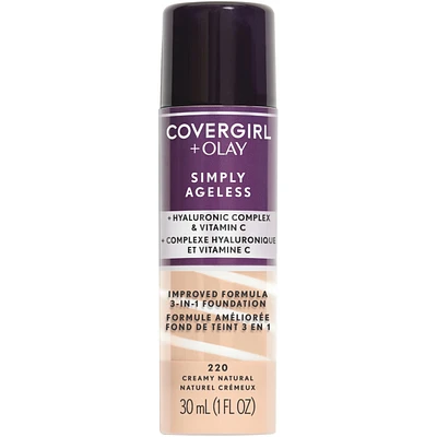 Simply Ageless 3-in-1 Liquid Foundation Infused with Hyaluronic Complex, Vitamin C and Niacinamide -  Hydrating Formula, 100% Cruelty-Free