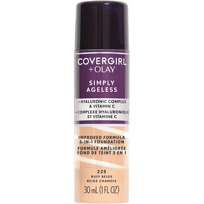 Simply Ageless 3-in-1 Liquid Foundation Infused with Hyaluronic Complex, Vitamin C and Niacinamide -  Hydrating Formula, 100% Cruelty-Free