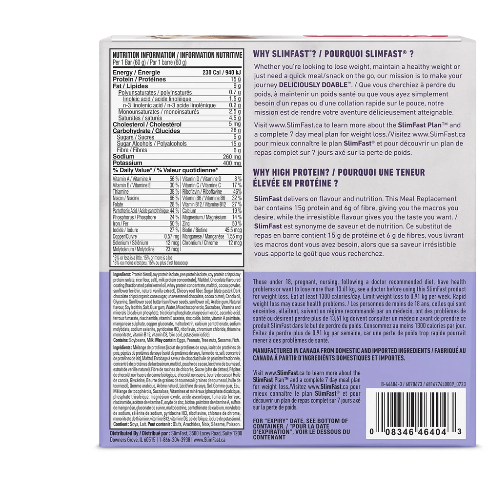 Bake Shop Meal Replacement Bars with 15g Protein and 6g Fibre