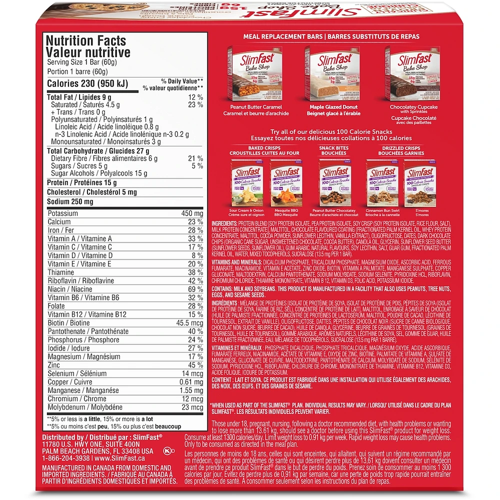 Bake Shop Meal Replacement Bars with 15g Protein and 6g Fibre