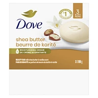 Pain de Beauté Pur Bien-Être pour une peau saine Dove Beurre de Karité & Vanille Chaude avec 1/4 de crème hydratante 106 g x 3