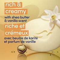 Pain de Beauté Pur Bien-Être pour une peau saine Dove Beurre de Karité & Vanille Chaude avec 1/4 de crème hydratante 106 g x 3
