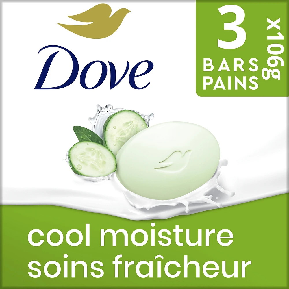 Pain de Beauté Soins Fraîcheur pour une peau revitalisée Dove Concombre et Thé vert avec 1/4 de crème hydratante 106 g x 3
